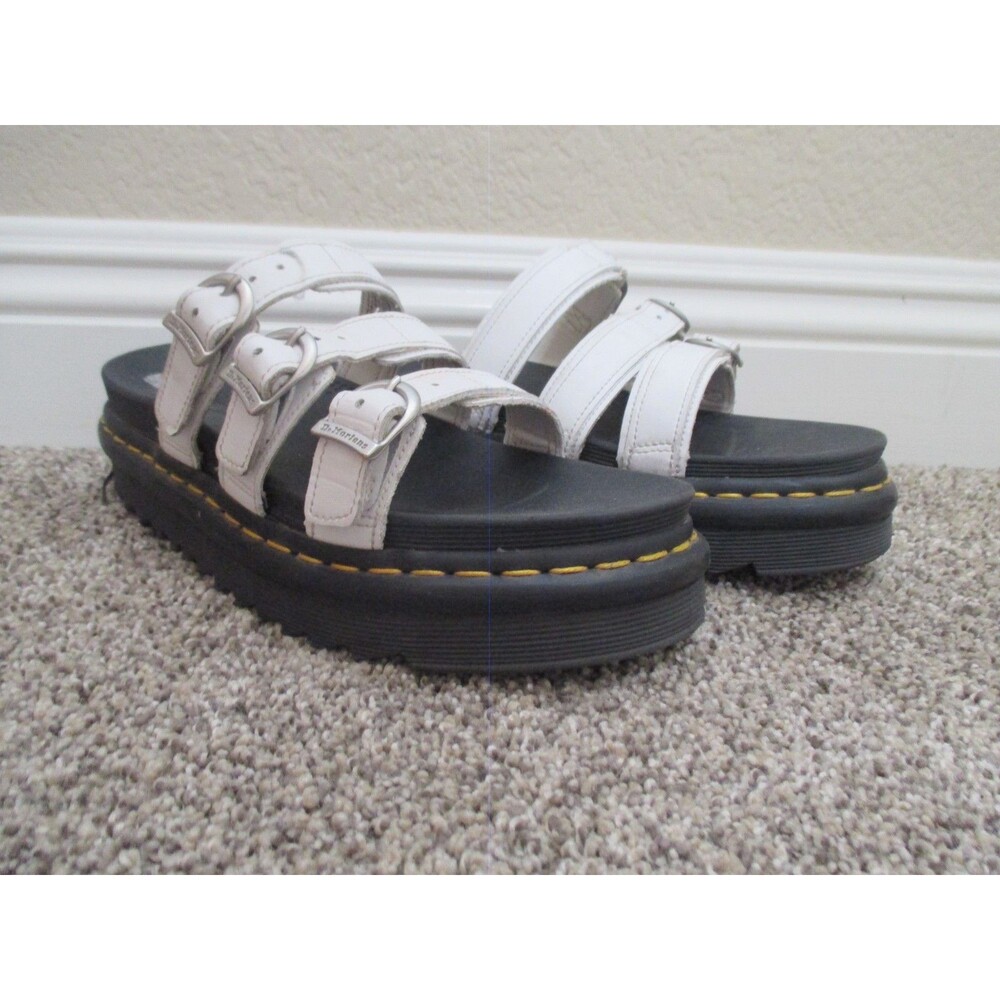 Dr. Martens Blaire Slide White Leather Platform Sandals Womens 8 Grunge Goth